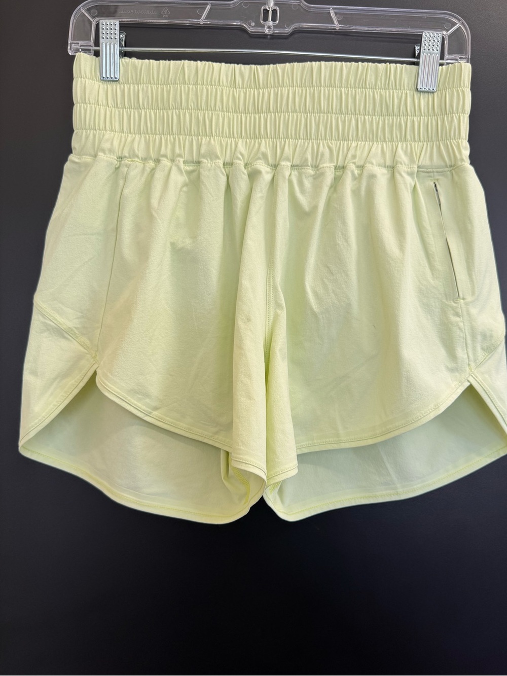 Outdoor Voices Running Shorts Size Small Lime Green Yellow Wide Waist Band Zipp